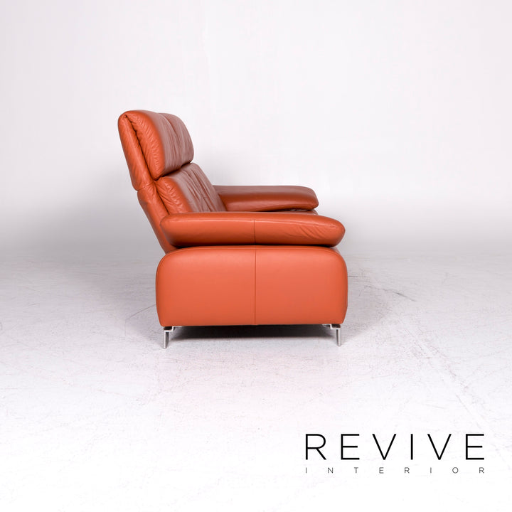 Ewald Schillig Designer Leder Sofa Orange Dreisitzer Couch #8838