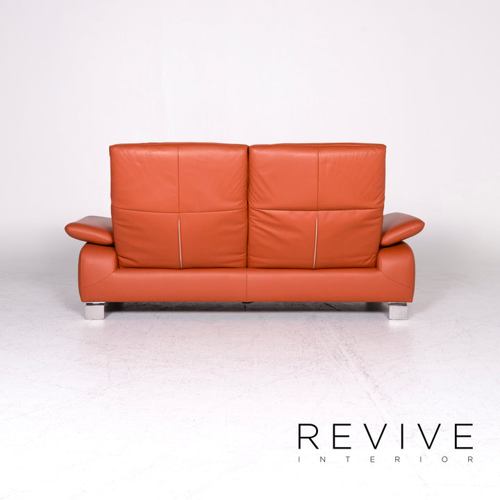 Ewald Schillig Designer Leder Sofa Orange Dreisitzer Couch #8838
