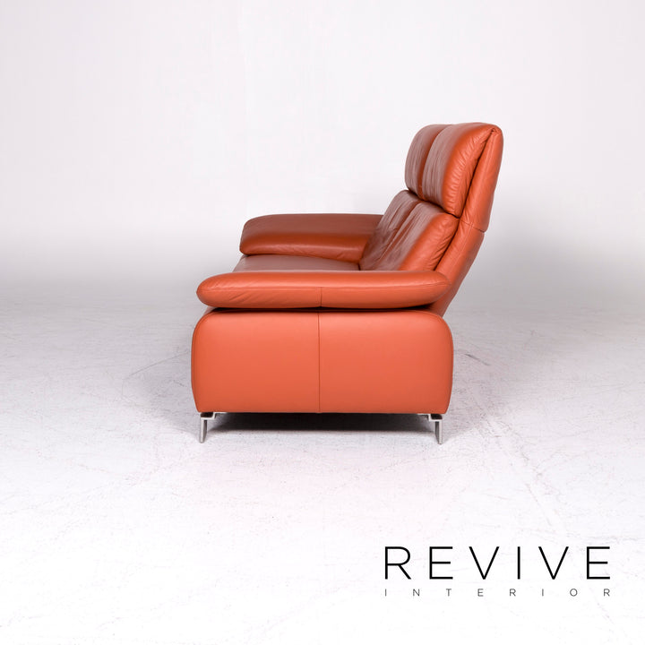 Ewald Schillig Designer Leder Sofa Orange Dreisitzer Couch #8838