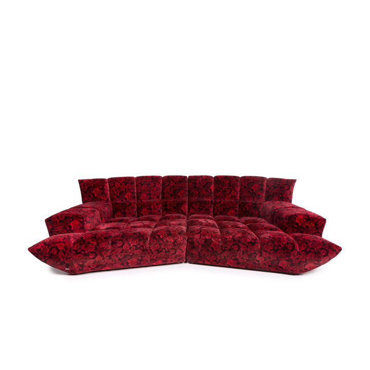 Bretz Cloud 7 Samt Stoff Ecksofa Rot Sofa Rosen Muster #12031
