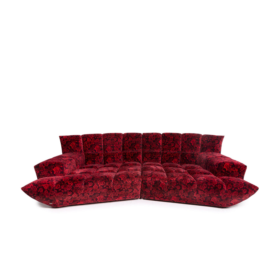 Bretz Cloud 7 Samt Stoff Ecksofa Rot Sofa Rosen Muster #12031
