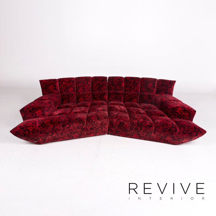 Bretz Cloud 7 Samt Stoff Ecksofa Rot Sofa Rosen Muster #12031