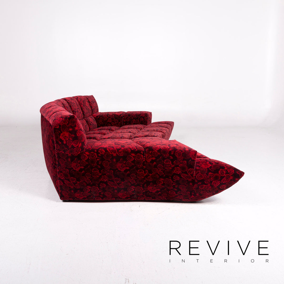 Bretz Cloud 7 Samt Stoff Ecksofa Rot Sofa Rosen Muster #12031