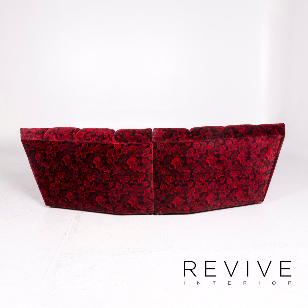 Bretz Cloud 7 Samt Stoff Ecksofa Rot Sofa Rosen Muster #12031