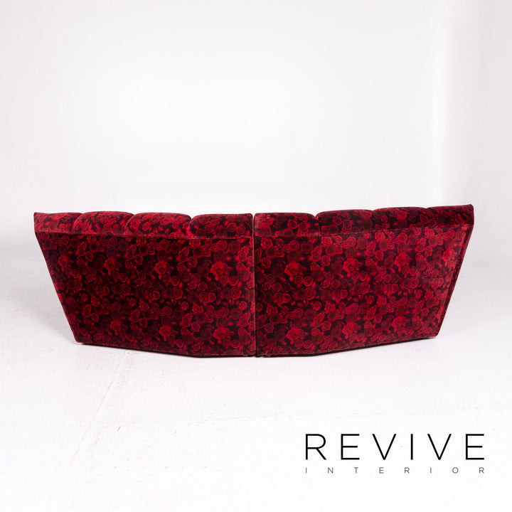 Bretz Cloud 7 Samt Stoff Ecksofa Rot Sofa Rosen Muster #12031