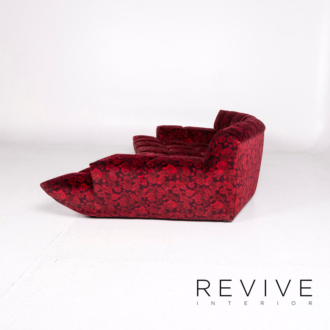 Bretz Cloud 7 Samt Stoff Ecksofa Rot Sofa Rosen Muster #12031