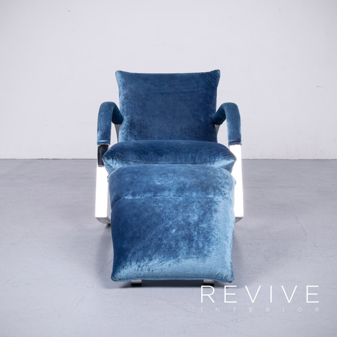 Bretz Highland B132 Designer Velvet Blue Armchair Stool Lounger #6360