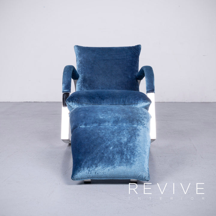 Bretz Highland B132 Designer Velvet Blue Armchair Stool Lounger #6360