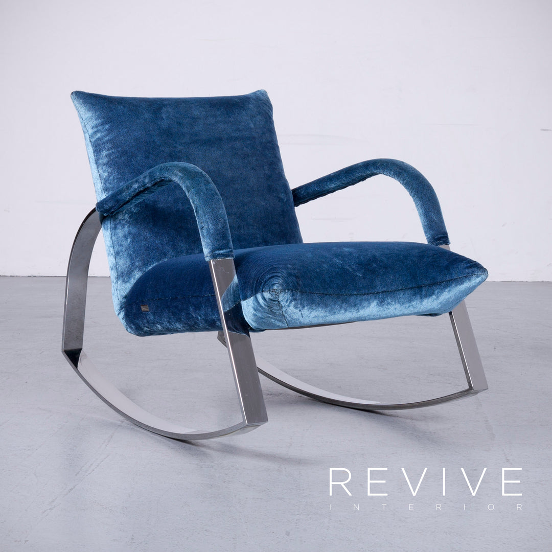 Bretz Highland B132 Designer Velvet Blue Armchair Stool Lounger #6360