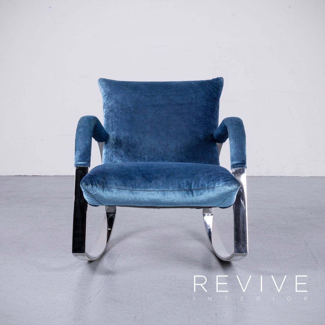 Bretz Highland B132 Designer Velvet Blue Armchair Stool Lounger #6360