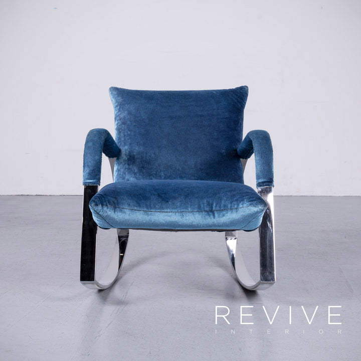 Bretz Highland B132 Designer Velvet Blue Armchair Stool Lounger #6360