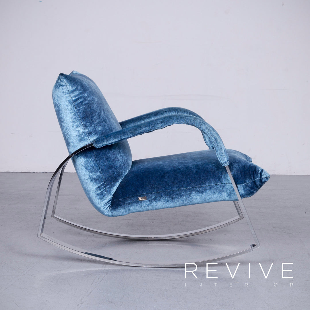 Bretz Highland B132 Designer Velvet Blue Armchair Stool Lounger #6360