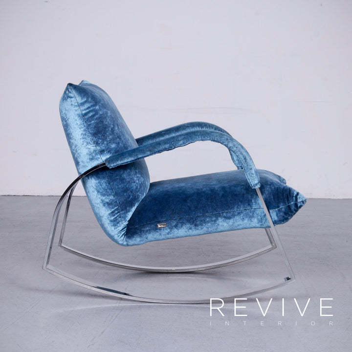 Bretz Highland B132 Designer Velvet Blue Armchair Stool Lounger #6360