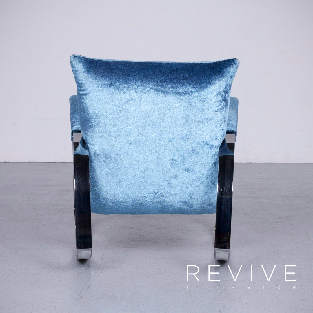 Bretz Highland B132 Designer Velvet Blue Armchair Stool Lounger #6360