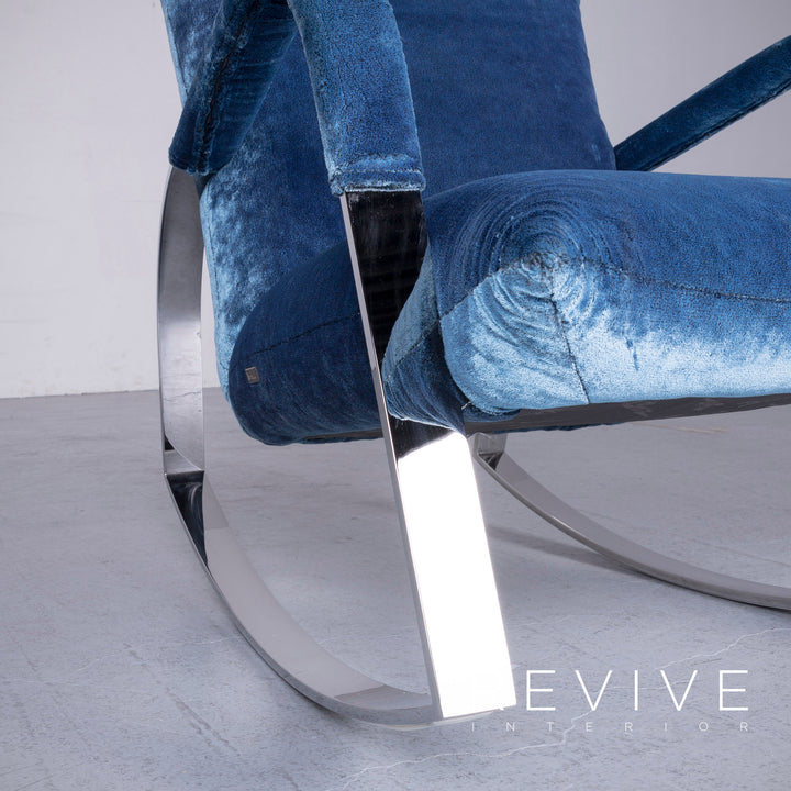 Bretz Highland B132 Designer Velvet Blue Armchair Stool Lounger #6360