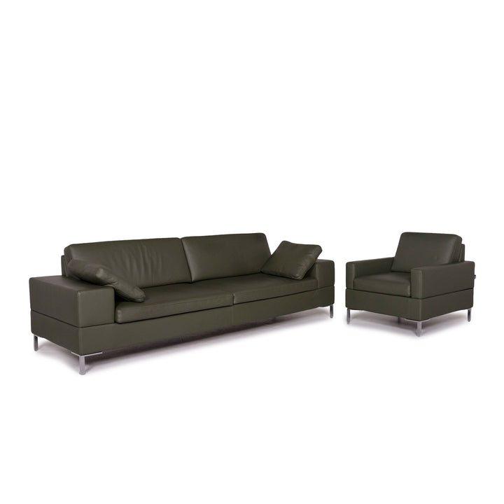 Brühl & Sippold Alba Leather Sofa Green Three Seater Couch #11704