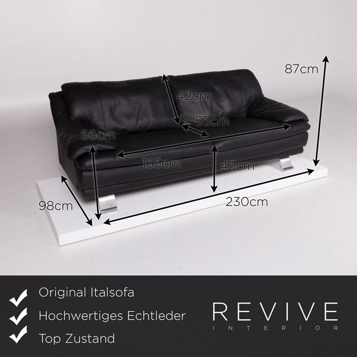 Italsofa Leather Sofa Black Three Seater #11357