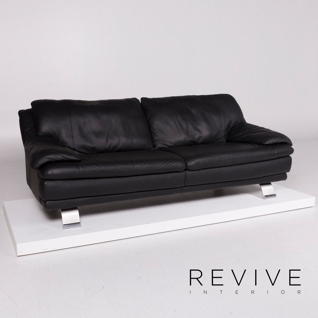 Italsofa Leather Sofa Black Three Seater #11357