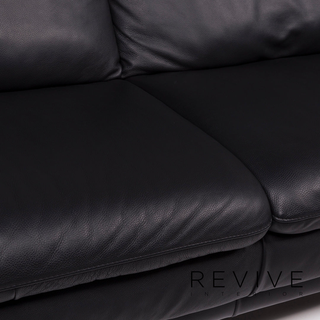 Italsofa Leather Sofa Black Three Seater #11357