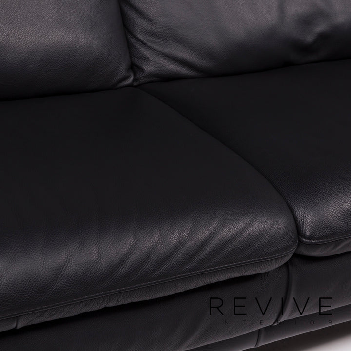 Italsofa Leather Sofa Black Three Seater #11357