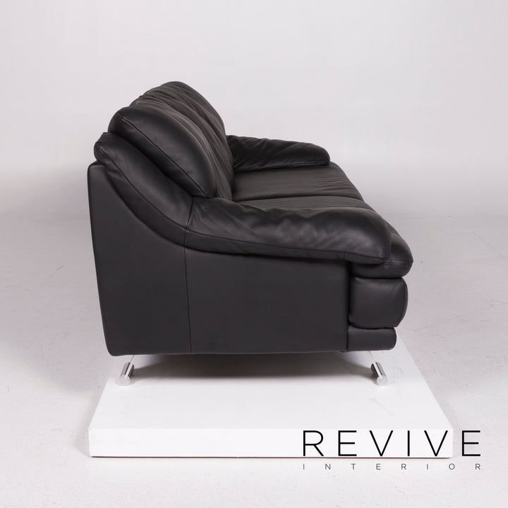 Italsofa Leather Sofa Black Three Seater #11357