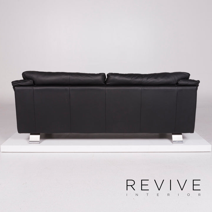Italsofa Leather Sofa Black Three Seater #11357