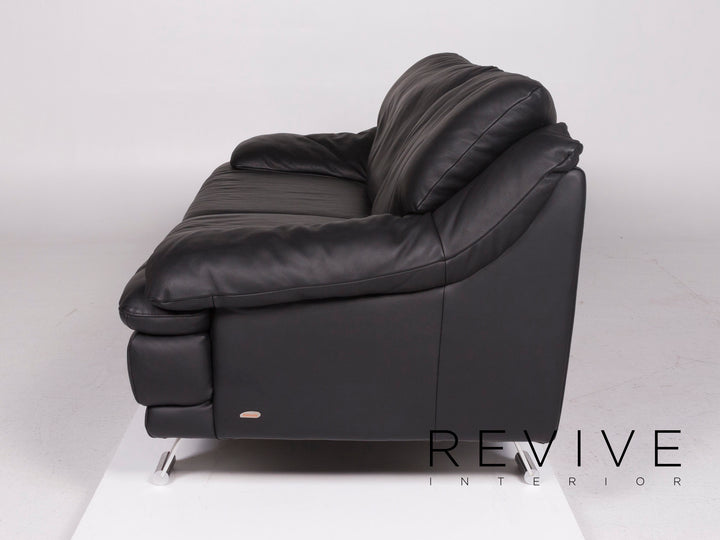 Italsofa Leather Sofa Black Three Seater #11357