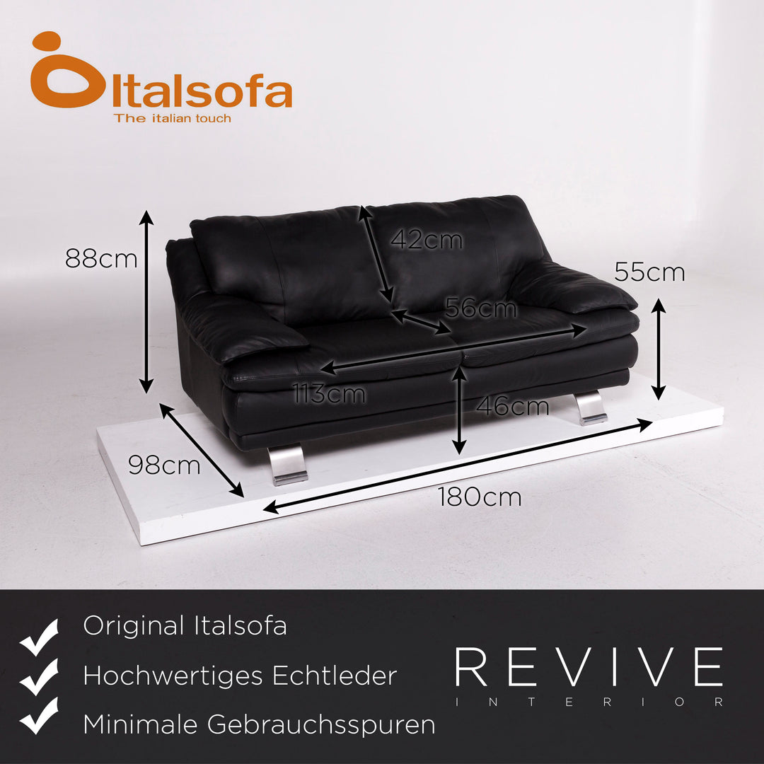 Italsofa Leather Sofa Black Two Seater Couch #11547