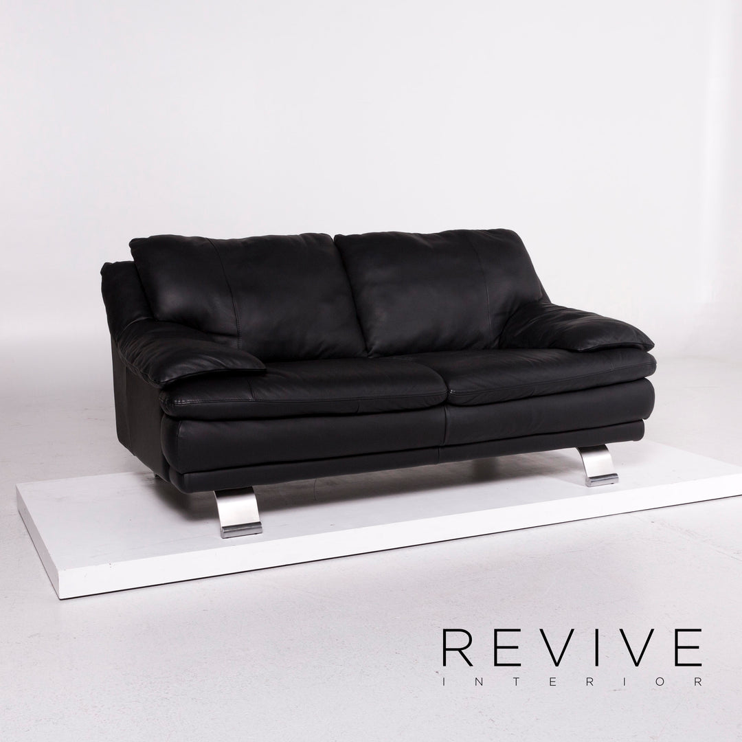 Italsofa Leather Sofa Black Two Seater Couch #11547