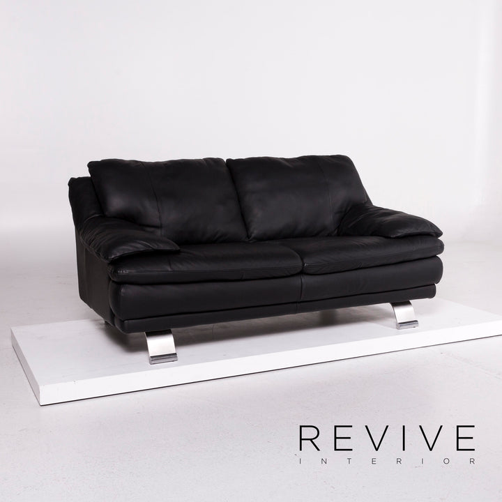 Italsofa Leather Sofa Black Two Seater Couch #11547