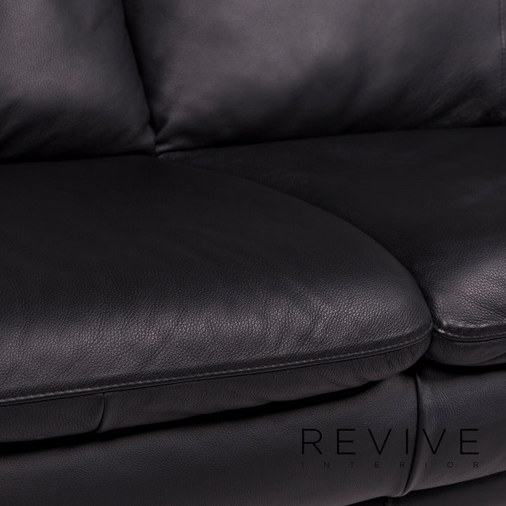 Italsofa Leather Sofa Black Two Seater Couch #11547