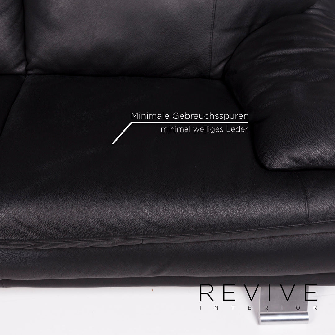 Italsofa Leather Sofa Black Two Seater Couch #11547