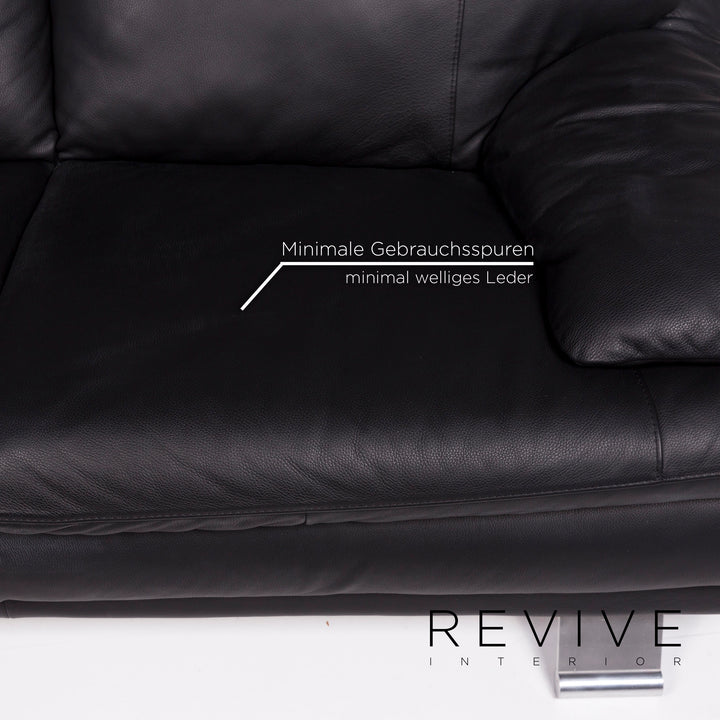 Italsofa Leather Sofa Black Two Seater Couch #11547