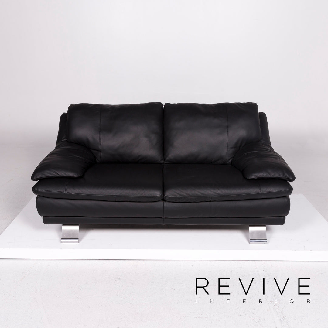 Italsofa Leather Sofa Black Two Seater Couch #11547
