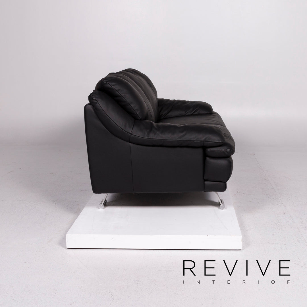 Italsofa Leather Sofa Black Two Seater Couch #11547
