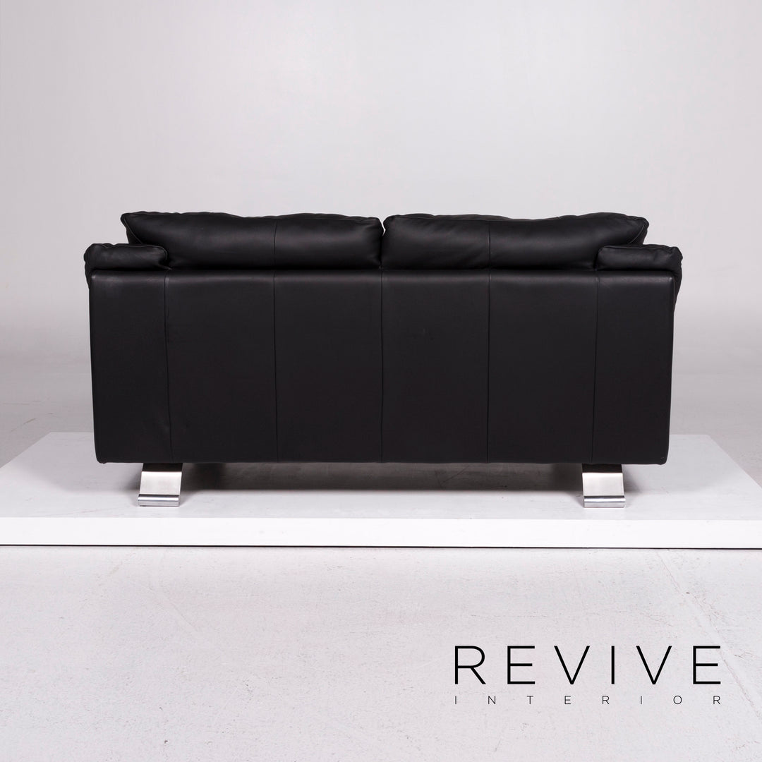 Italsofa Leather Sofa Black Two Seater Couch #11547