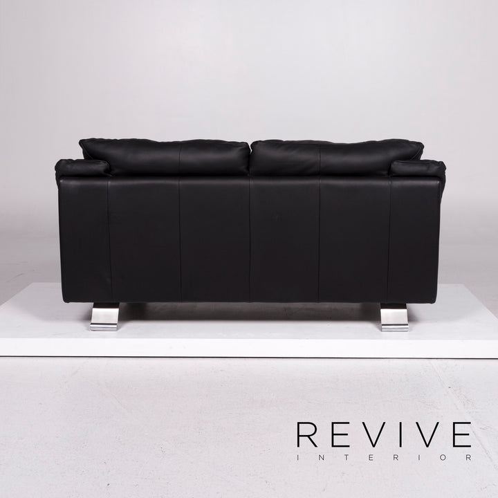 Italsofa Leather Sofa Black Two Seater Couch #11547