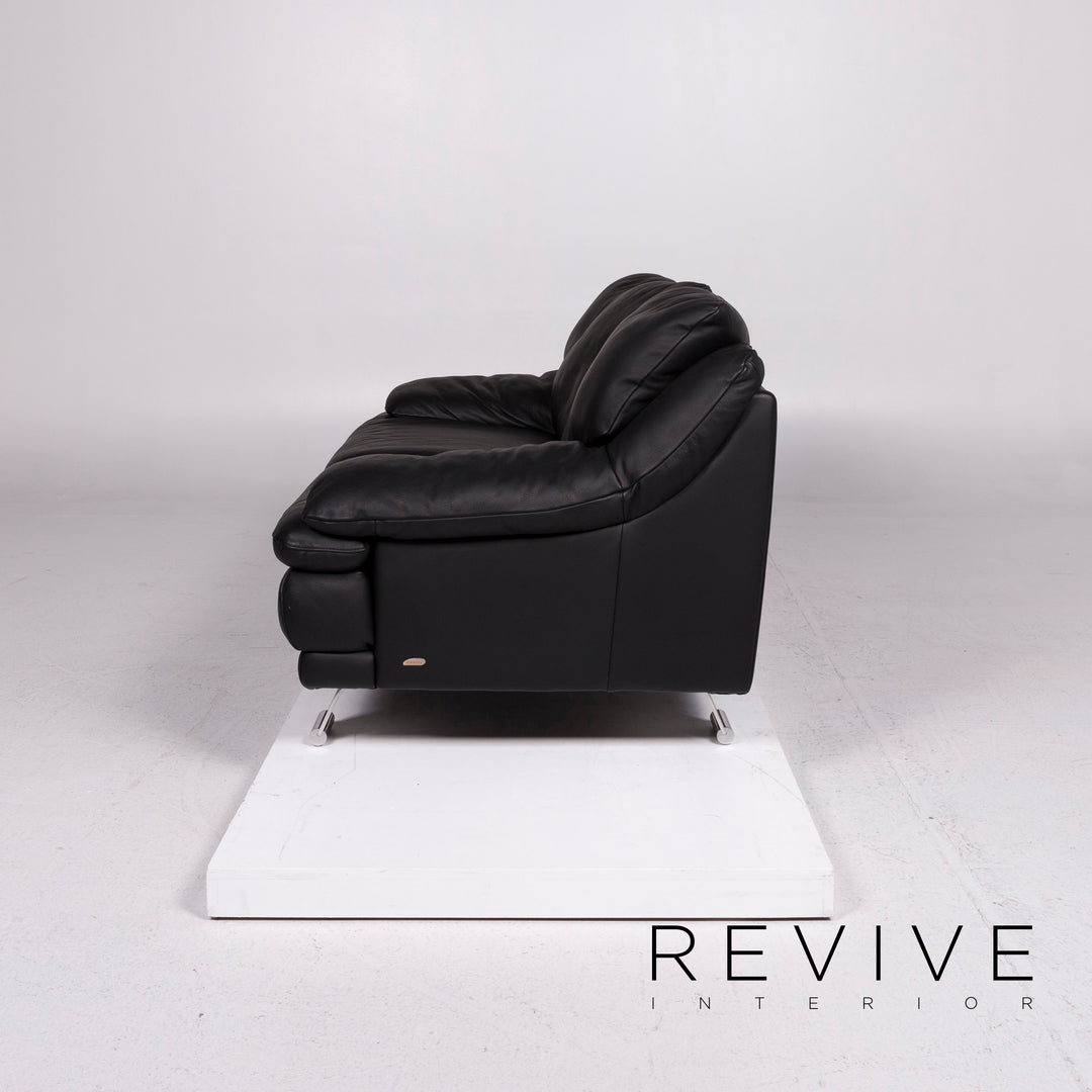 Italsofa Leather Sofa Black Two Seater Couch #11547