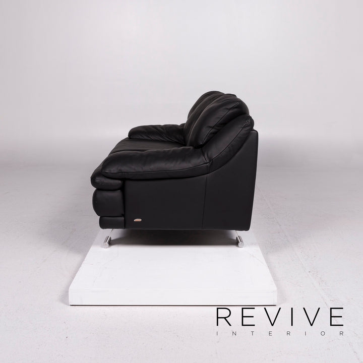 Italsofa Leather Sofa Black Two Seater Couch #11547