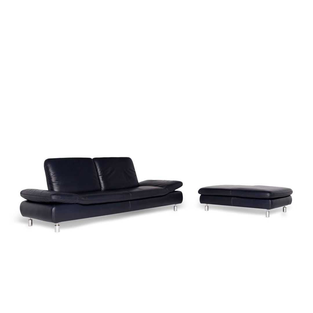 Koinor Rivoli Leder Sofa Garnitur Blau 1x Zweisitzer 1x Hocker #10398