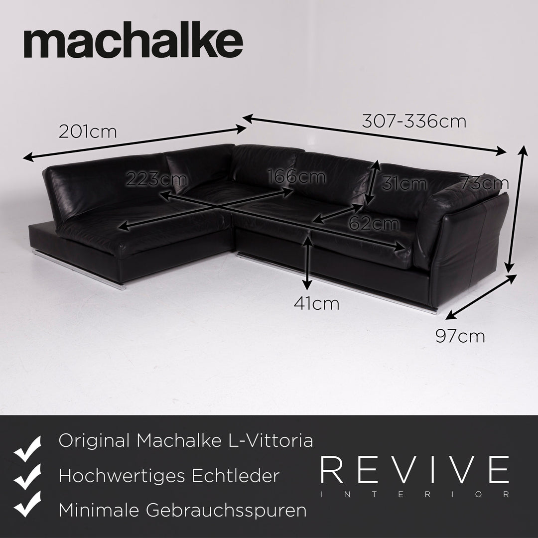 Machalke L-Vittoria Canapé en cuir Noir Canapé d'angle #11346