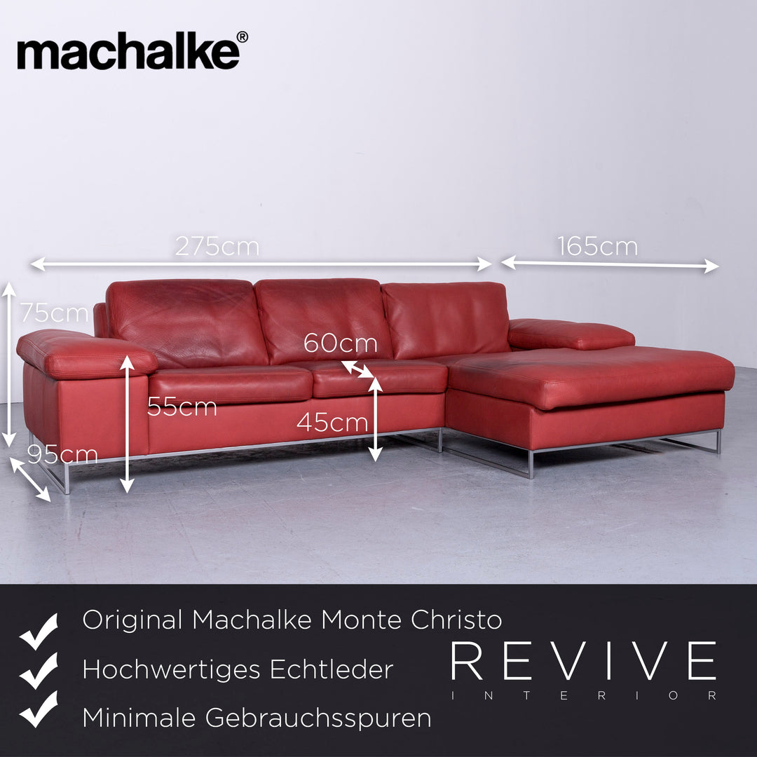Machalke Monte Christo Designer Leder Sofa Rot Echtleder Ecksofa Couch #6448