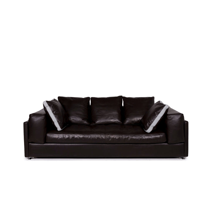 Minotti Leather Sofa Brown Dark Brown Three Seater Couch #11143