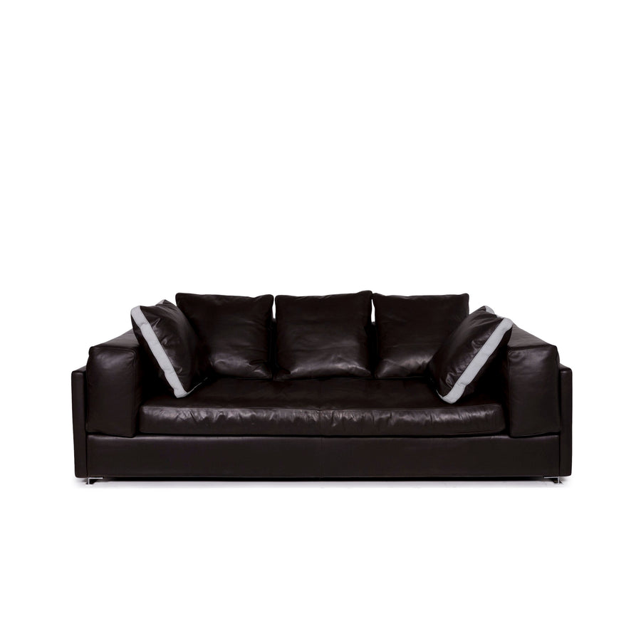 Minotti Leather Sofa Brown Dark Brown Three Seater Couch #11143
