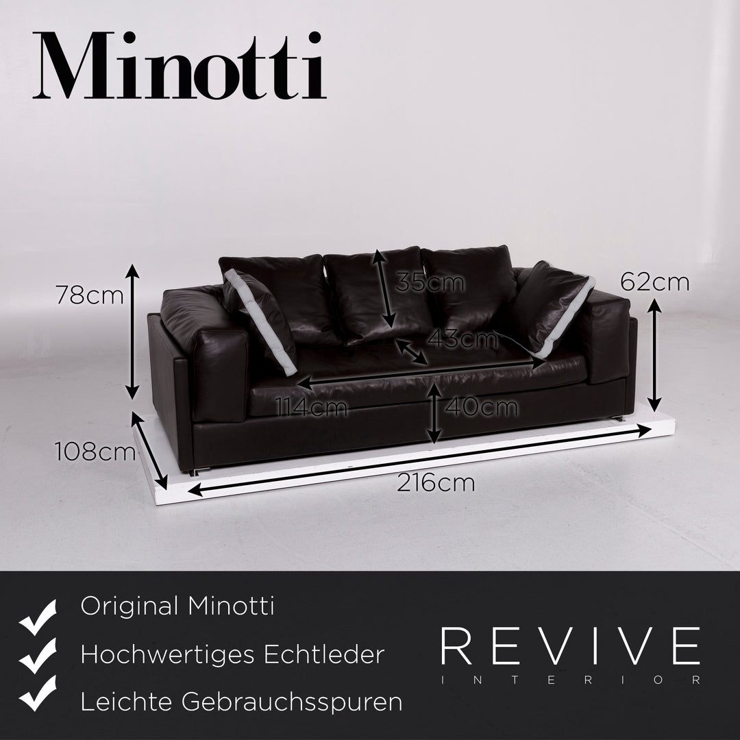Minotti Leather Sofa Brown Dark Brown Three Seater Couch #11143