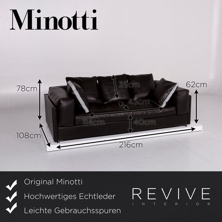 Minotti Leather Sofa Brown Dark Brown Three Seater Couch #11143