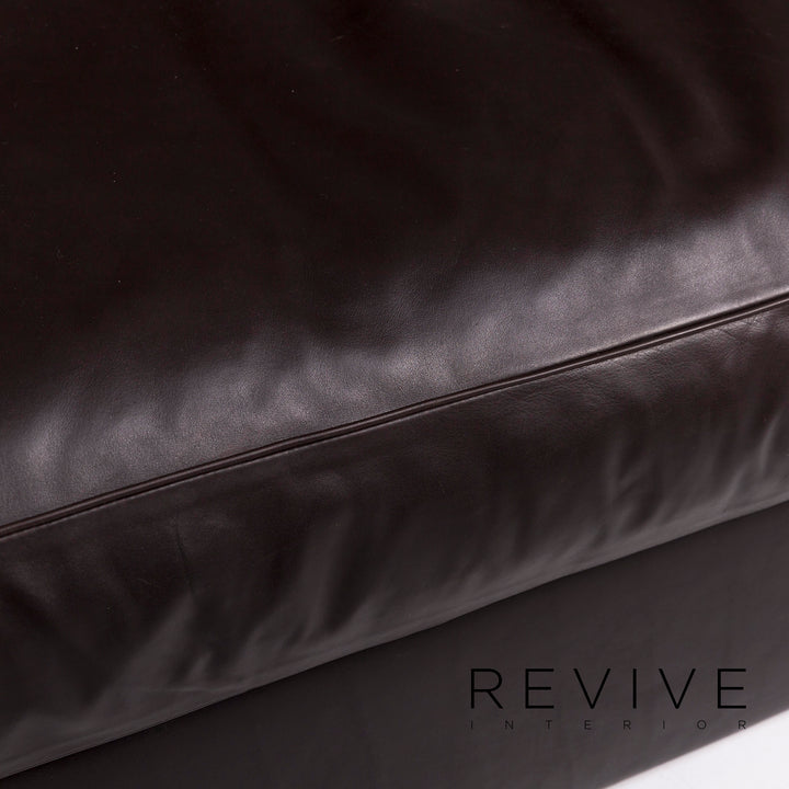 Minotti Leather Sofa Brown Dark Brown Three Seater Couch #11143