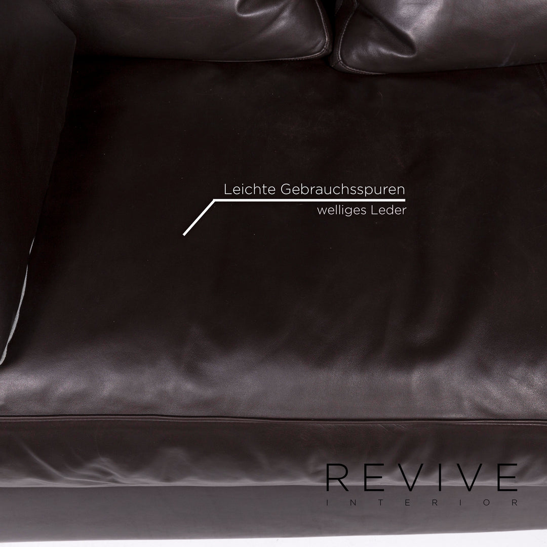Minotti Leather Sofa Brown Dark Brown Three Seater Couch #11143