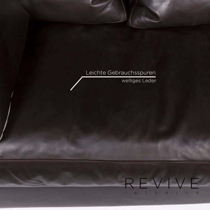 Minotti Leather Sofa Brown Dark Brown Three Seater Couch #11143