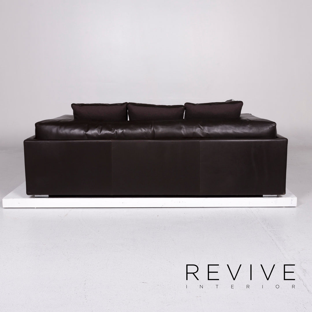 Minotti Leather Sofa Brown Dark Brown Three Seater Couch #11143